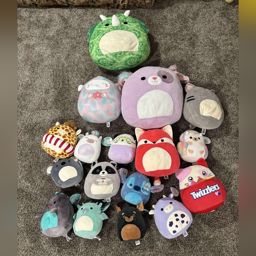 Squishmallows Lot Stuffed Animal Collection - Green, Purple, Red, Gray, Blue,